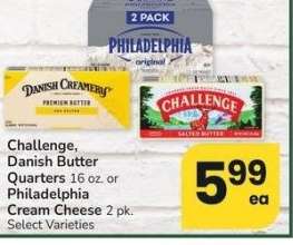 Challenge, Danish Butter Quarters 16 oz. or Philadelphia Cream Cheese 2 pk. - Select Varieties