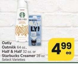 Oatly Oatmilk 64 oz., Half & Half 32 oz. or Starbucks Creamer 28 oz. - Select Varieties