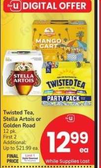 Twisted Tea, Stella Artois or Golden Road - 12 pk.