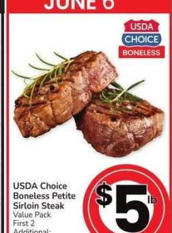 USDA Choice Boneless Petite Sirloin Steak - Value Pack