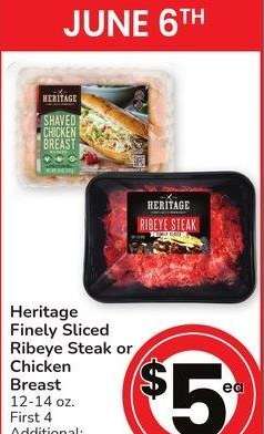 Heritage Finely Sliced Ribeye Steak or Chicken Breast - 12-14 oz.