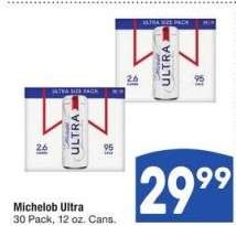 Michelob Ultra - 30 Pack, 12 oz. Cans.