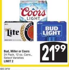 Bud, Miller or Coors - 24 Pack, 12 oz. Cans.,
Select Varieties