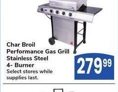 Char Broil Performance Gas Grill Stainless Steel 4- Burner