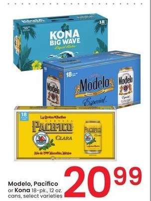 Modelo, Pacifico or Kona - 18 - pk., 12 oz. cans, select varieties