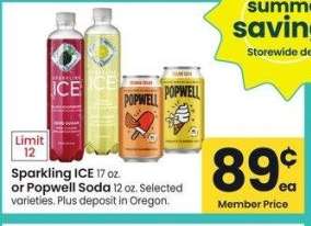 Sparkling ICE 17 oz. or Popwell Soda 12 oz. - Selected varieties.