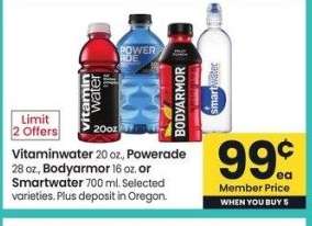 Vitaminwater 20 oz., Powerade 28 oz., Bodyarmor 16 oz. or Smartwater 700 ml. - Selected varieties.