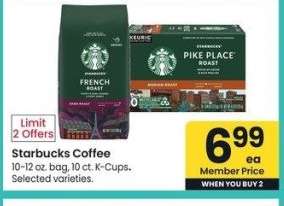 Starbucks Coffee - 10-12 oz. bag, 10 ct. K - Cups Selected varieties.
