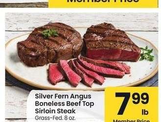 Silver Fern Angus Boneless Beef Top Sirloin Steak - Grass - Fed. 8 oz.