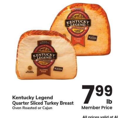 Kentucky Legend Quarter Sliced Turkey Breast - Oven Roasted or Cajun
