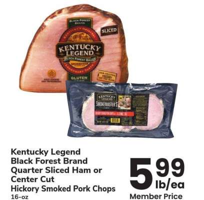 Kentucky Legend Black Forest Brand Quarter Sliced Ham or Center Cut Hickory Smoked Pork Chops - 16 - oz