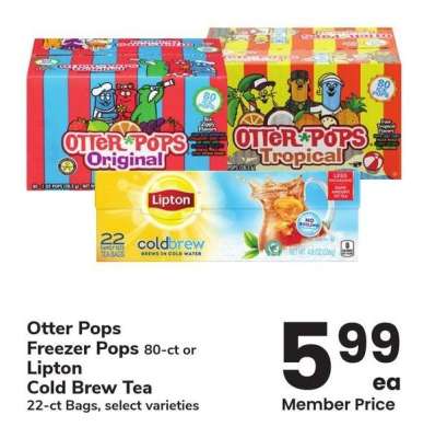 Otter Pops Freezer Pops 80-ct or Lipton Cold Brew Tea 22-ct Bags - select varieties