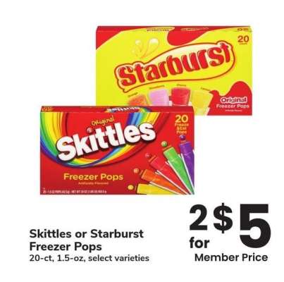 Skittles or Starburst Freezer Pops - 20-ct, 1.5-oz, select varieties