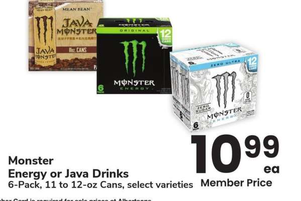 Monster Energy or Java Drinks - 6 - Pack, 11 to 12 - oz Cans, select varieties