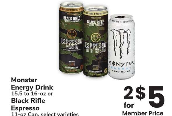 Monster Energy Drink 15.5 to 16-oz or Black Rife Espresso 11-oz Can - select varieties