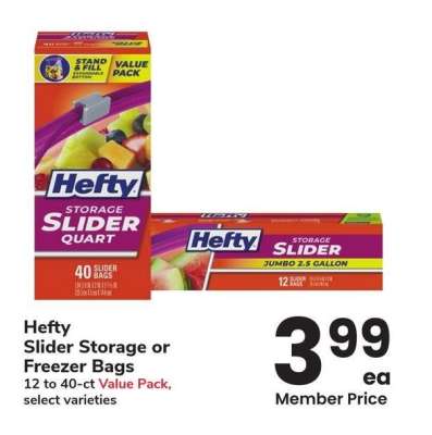 Hefty Slider Storage or Freezer Bags - 12 to 40 - ct Value Pack, select varieties