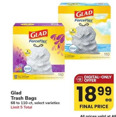 Glad Trash Bags - 68 to 110 - ct, select varieties