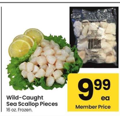 Wild-Caught Sea Scallop Pieces - 16 oz. Frozen.