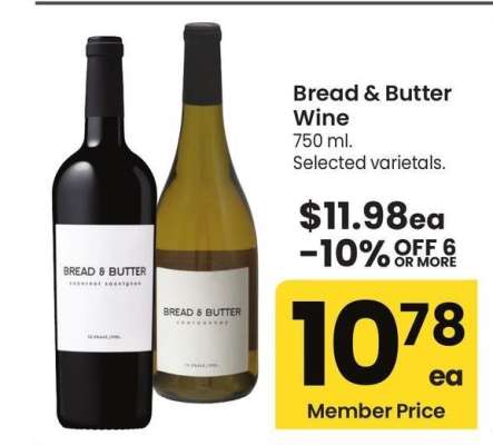 Bread & Butter wine - 750 ml. Selected varietals.