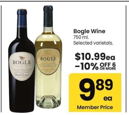 Bogle wine - 750 ml. Selected varietals.