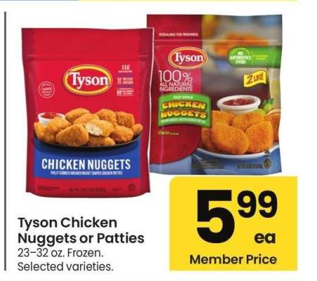 Tyson Chicken Nuggets or Patties - 23-32 oz. Frozen. Selected varieties.