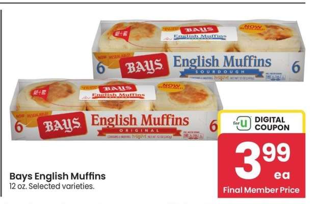 Bays English Muffins - 12 oz. Selected varieties.