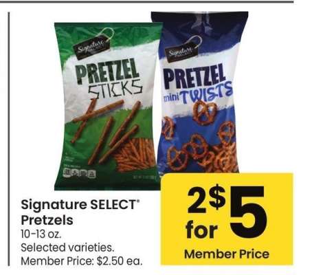 Signature SELECT® Pretzels - 10-13 oz. Selected varieties. Member Price: $2.50 ea.