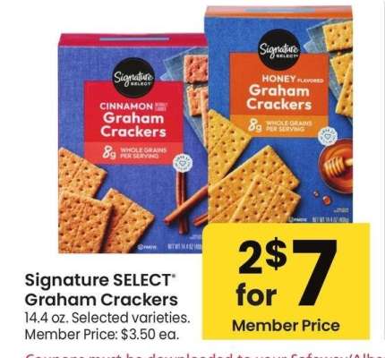 Signature SELECT® Graham Crackers - 14.4 oz. Selected varieties. Member Price: $3.50 ea.
