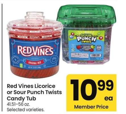 Red Vines Licorice or Sour Punch Twists Candy Tub - 41.51-56 oz. Selected varieties.