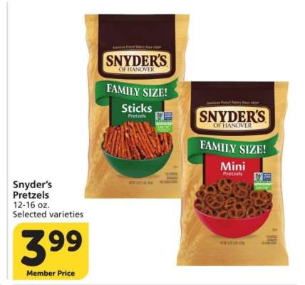 Snyder's Pretzels - 12-16 oz. 
Selected varieties