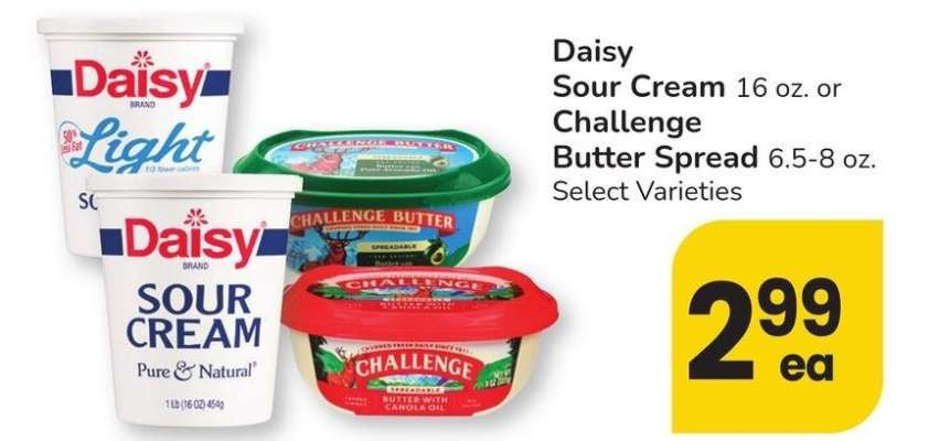 Daisy Sour Cream 16 oz. or Challenge Butter Spread 6.5-8 oz. - Select Varieties