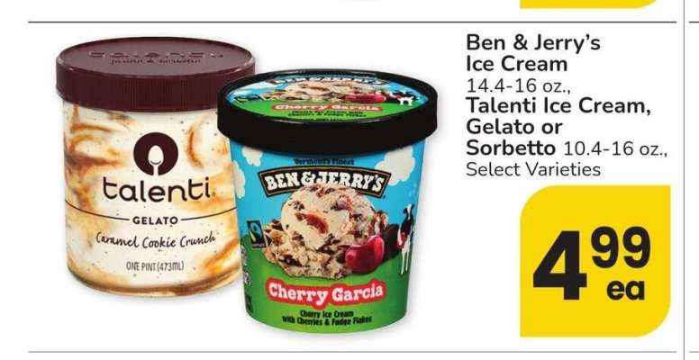 Ben & Jerry's Ice Cream 14.4-16 oz., Talenti Ice Cream, Gelato or Sorbetto 10.4-16 oz. - Select Varieties
