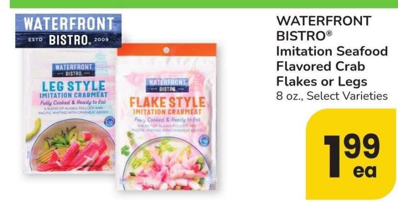waterfront BISTRO® Imitation Seafood Flavored Crab Flakes or Legs - 8 oz., Select Varieties