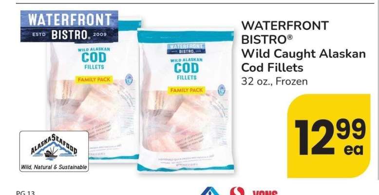 WATERFRONT BISTRO® Wild Caught Alaskan Cod Fillets - 32 oz., Frozen