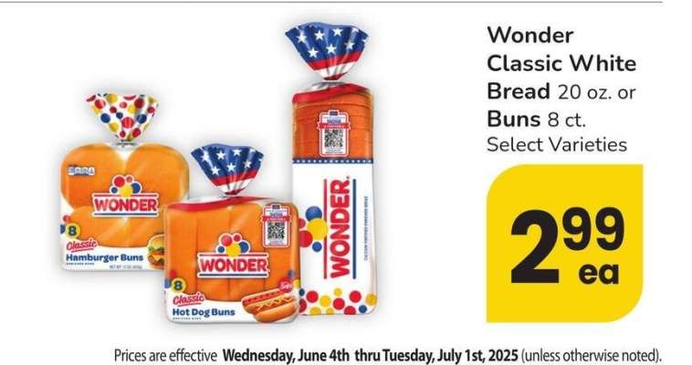 Wonder Classic White Bread 20 oz. or Buns 8 ct. - Select Varieties