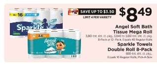 Angel Soft Bath Tissue Mega Roll / Sparkle Towels Double Roll 8-Pack