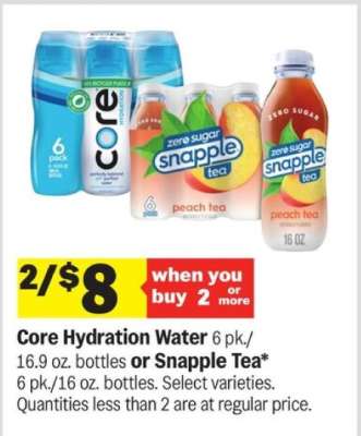 Core Hydration Water or Snapple Tea