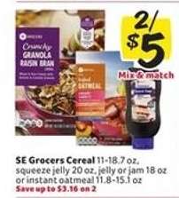 SE Grocers Cereal, Jelly, Jam, or Instant Oatmeal