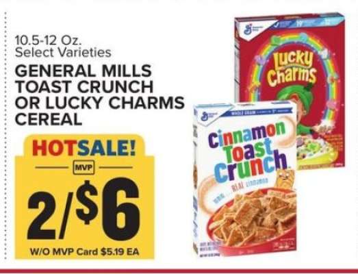 General Mills Toast Crunch or Lucky Charms Cereal