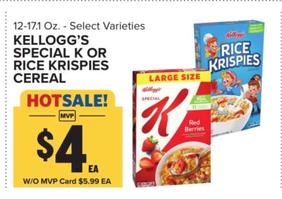 Kellogg’s Special K or Rice Krispies Cereal