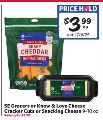 SE Grocers or Know & Love Cheese Cracker Cuts or Snacking Cheese