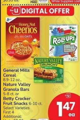 General Mills Cereal 8.9-12 oz., Nature Valley Granola Bars 5-8 ct. or Betty Crocker Fruit Snacks 6-10 ct. - Select Varieties
