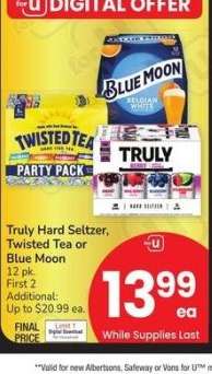 Truly Hard Seltzer, Twisted Tea or Blue Moon - 12 pk.