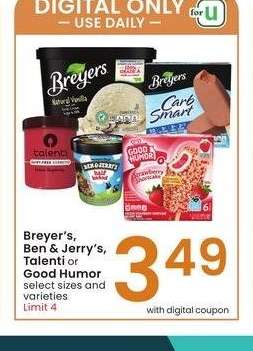Breyer's, Ben & Jerry's, Talenti or Good Humor - select sizes and varieties