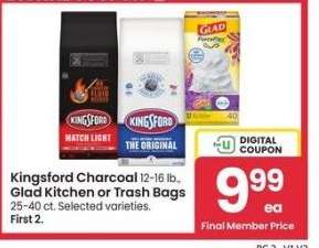 Kingsford Charcoal 12-16 lb., Glad Kitchen or Trash Bags 25-40 ct. - Selected varieties.