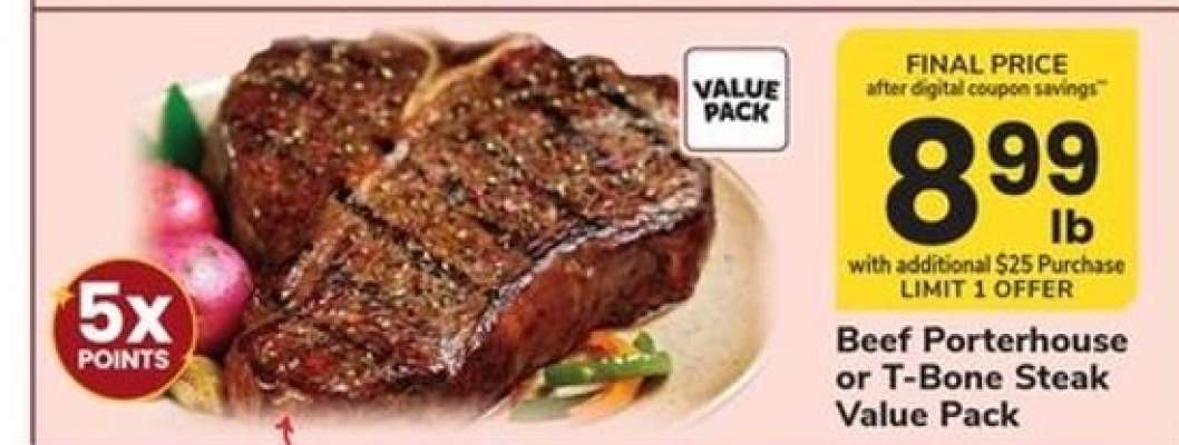 Beef Porterhouse or T-Bone Steak Value Pack
