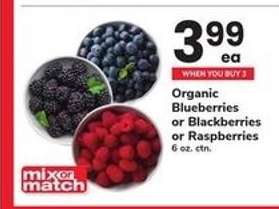 Organic Blueberries or Blackberries or Raspberries
