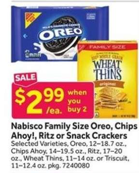 Nabisco Family Size Oreo, Chips Ahoy!, Ritz or Snack Crackers