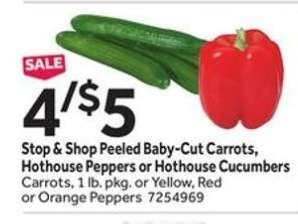Stop & Shop Peeled Baby-Cut Carrots, Hothouse Peppers or Hothouse Cucumbers