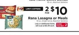 Rana Lasagna or Meals